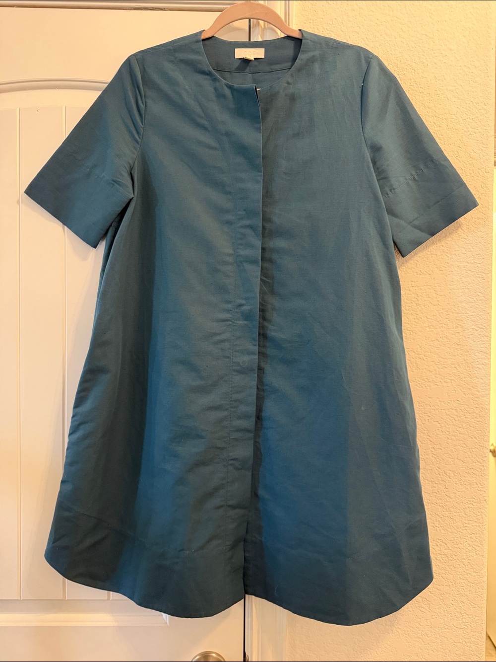 COS Teal Short-Sleeve A-Line Linen Dress, Sz 6